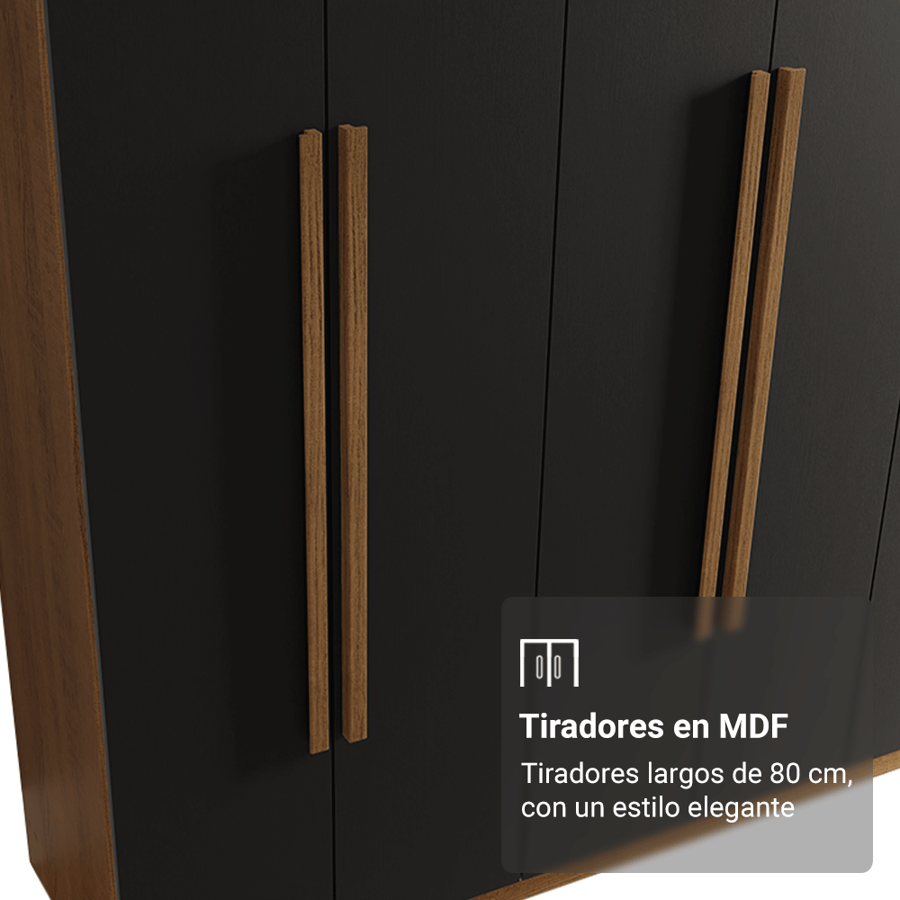 Clóset Matrimonial 180 cm 6 Puertas 4 Cajones Marrón/Negro Venus Madesa