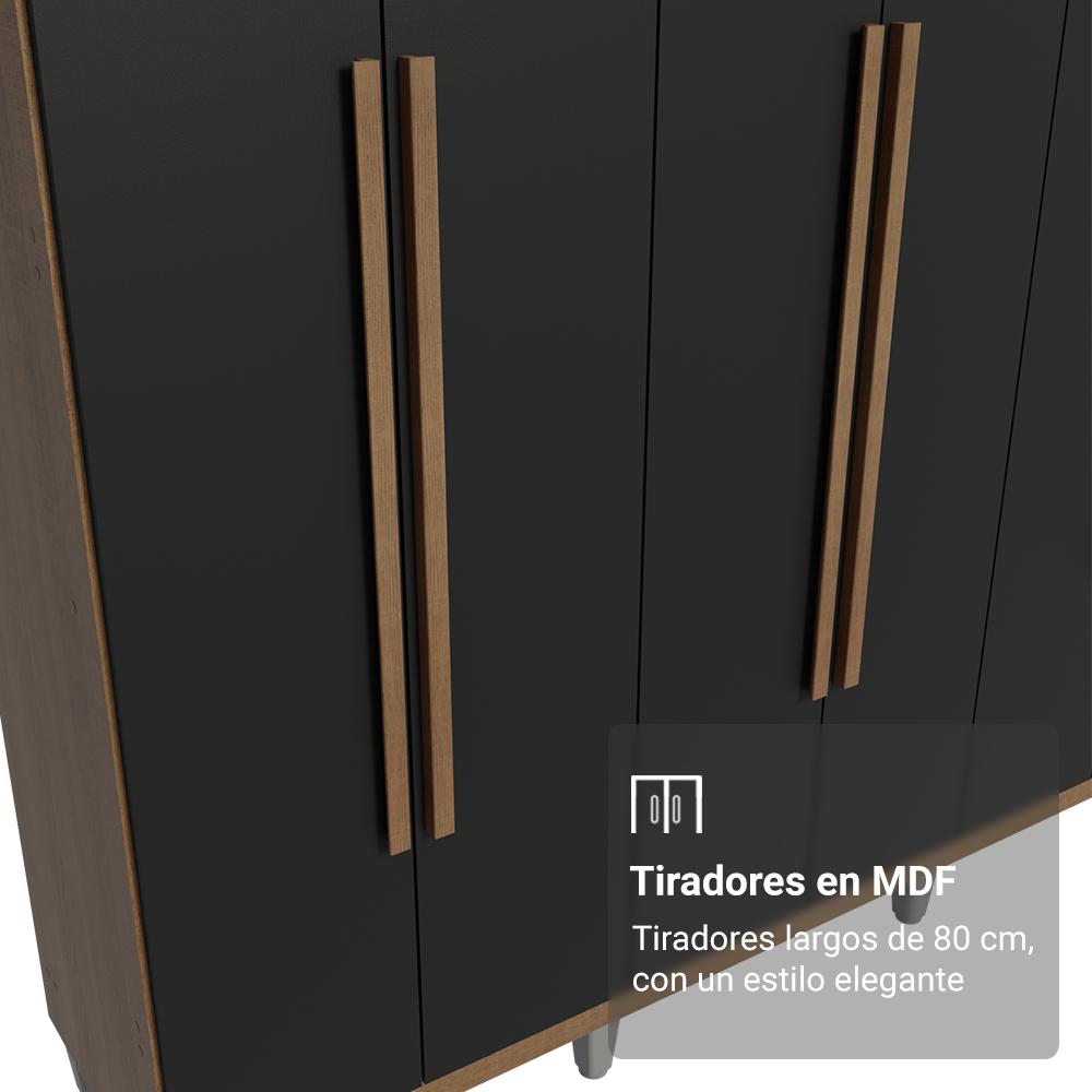 Clóset Matrimonial Venus 6 Puertas Batientes Con Patas Marrón/Negro/Marrón