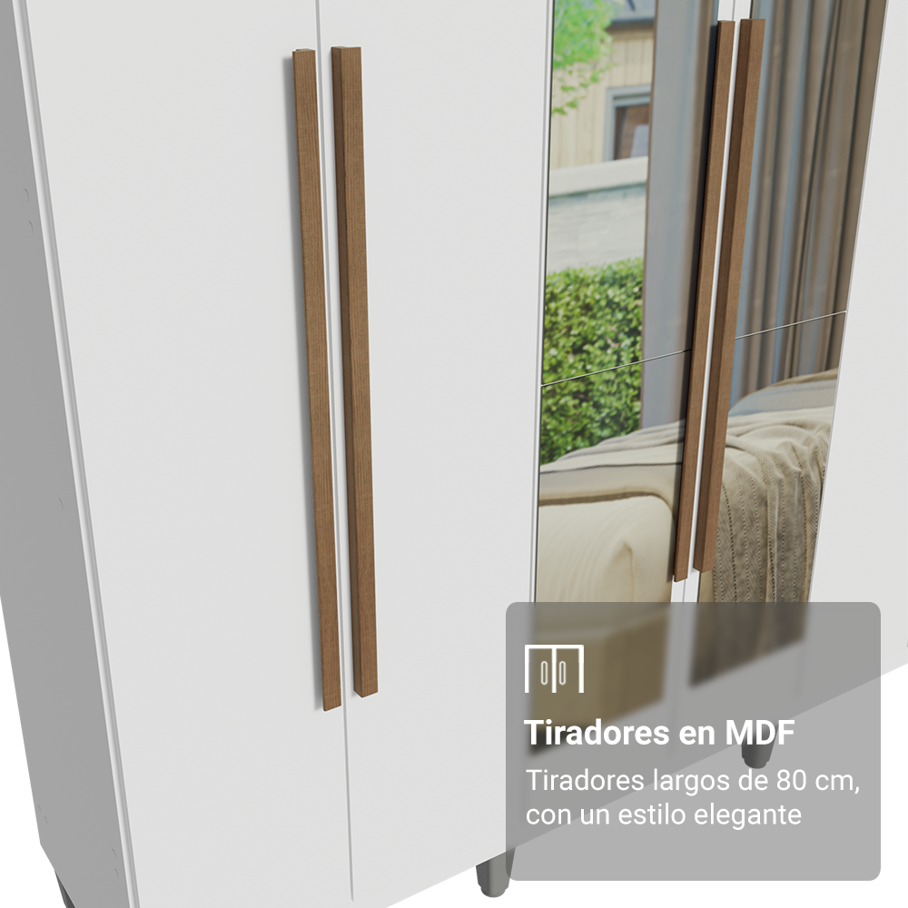 Clóset Matrimonial Venus 6 Puertas Batientes con Espejo con Patas Blanco/Blanco/Marrón
