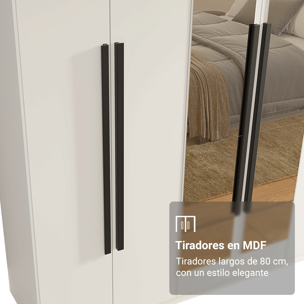 Clóset Matrimonial 180 cm 6 Puertas Con 2 Espejos 4 Cajones Blanco Venus Madesa