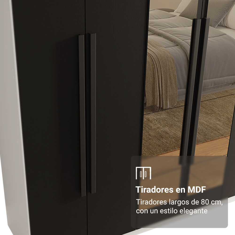 Clóset Matrimonial 180 cm 6 Puertas Con 2 Espejos Blanco/Negro Venus Madesa