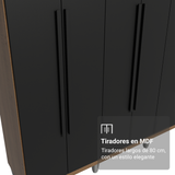 Clóset Matrimonial Venus 6 Puertas Batientes con Patas Marrón/Negro/Negro