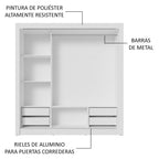 Clóset Matrimonial 170 cm 3 Puertas Corredizas 4 Cajones Con 1 Espejo Blanco Sublime Madesa