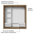 Clóset Matrimonial 170 cm 3 Puertas Corredizas 4 Cajones Con 1 Espejo Marrón Sublime Madesa