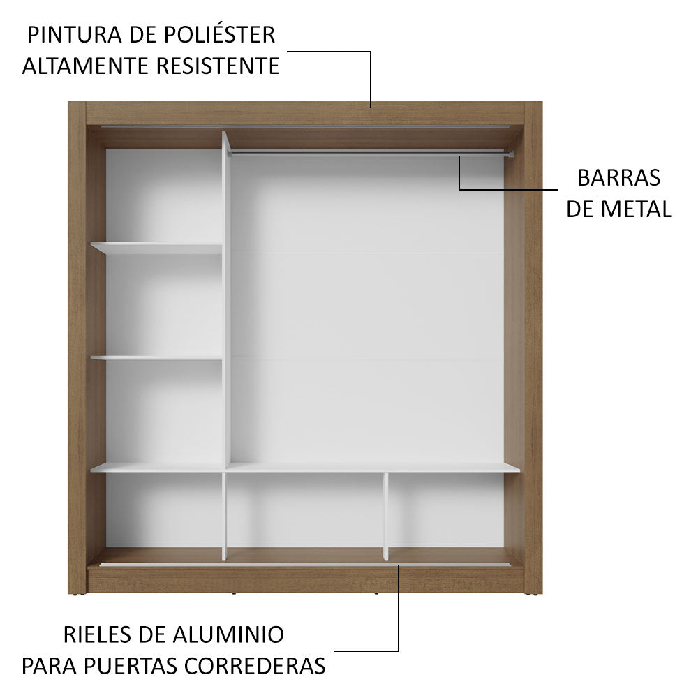 Clóset Matrimonial 3 Puertas Corredizas con Espejo Marrón/Blanco Nobre Madesa