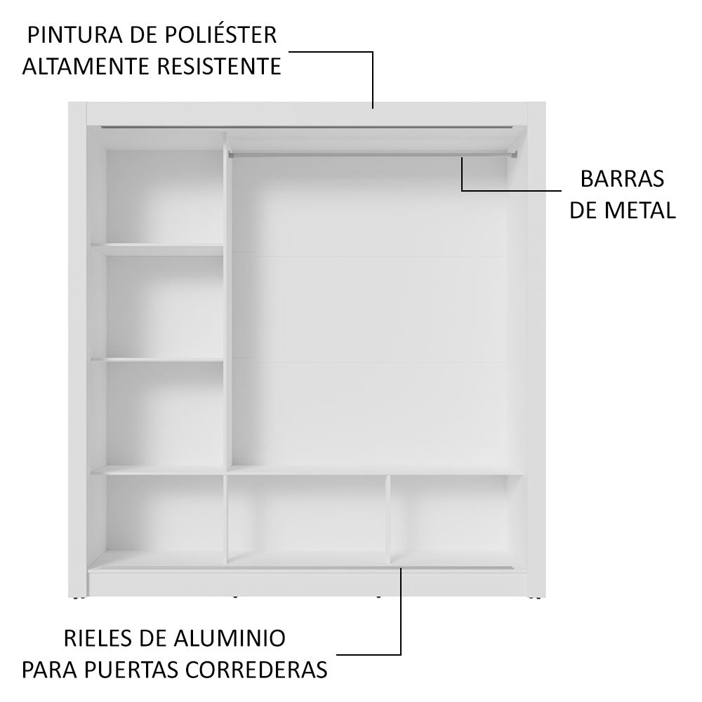 Clóset Matrimonial 170 cm 3 Puertas Corredizas Con 1 Espejo Blanco/Negro Nobre Madesa