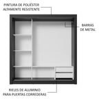 Clóset Matrimonial 170 cm 3 Puertas Corredizas Con 2 Espejos 2 Cajones Negro/Blanco Sublime Madesa