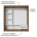 Clóset Matrimonial 170 cm 3 Puertas Corredizas Con 1 Espejo 2 Cajones Marrón/Negro Sublime Madesa