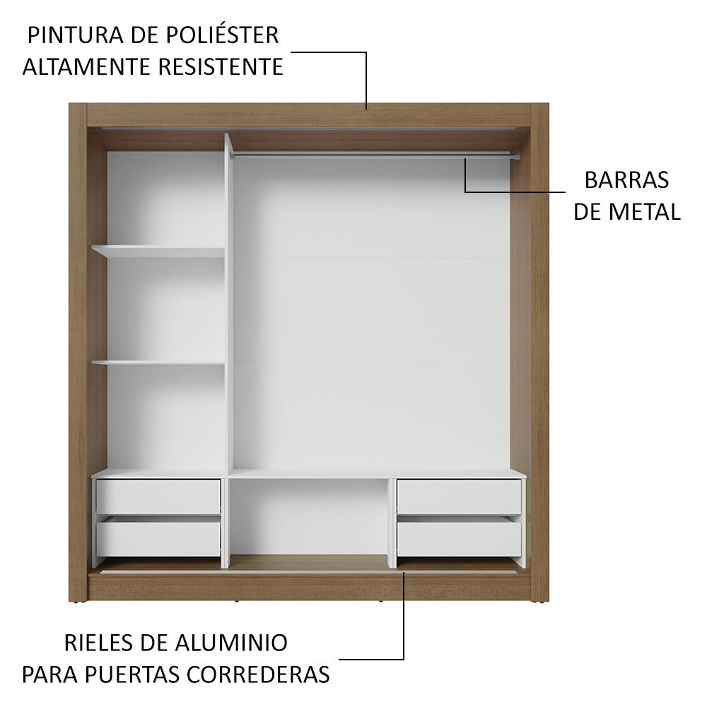 Clóset Matrimonial 170 cm 3 Puertas Corredizas 4 Cajones Con 1 Espejo Marrón/Negro Sublime Madesa