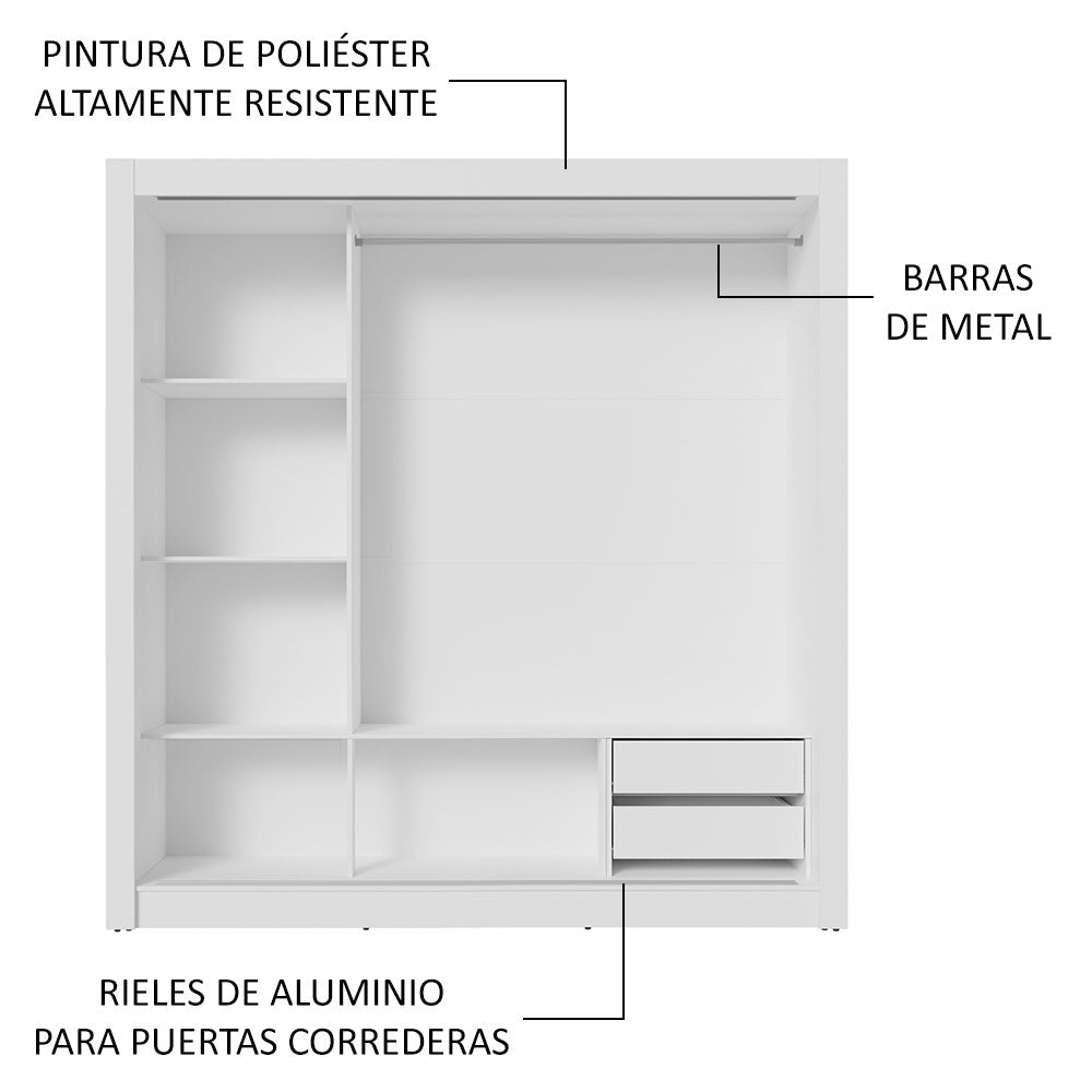 Clóset Matrimonial 3 Puertas Corredizas 4 Cajones Blanco/Gris Sublime Plus