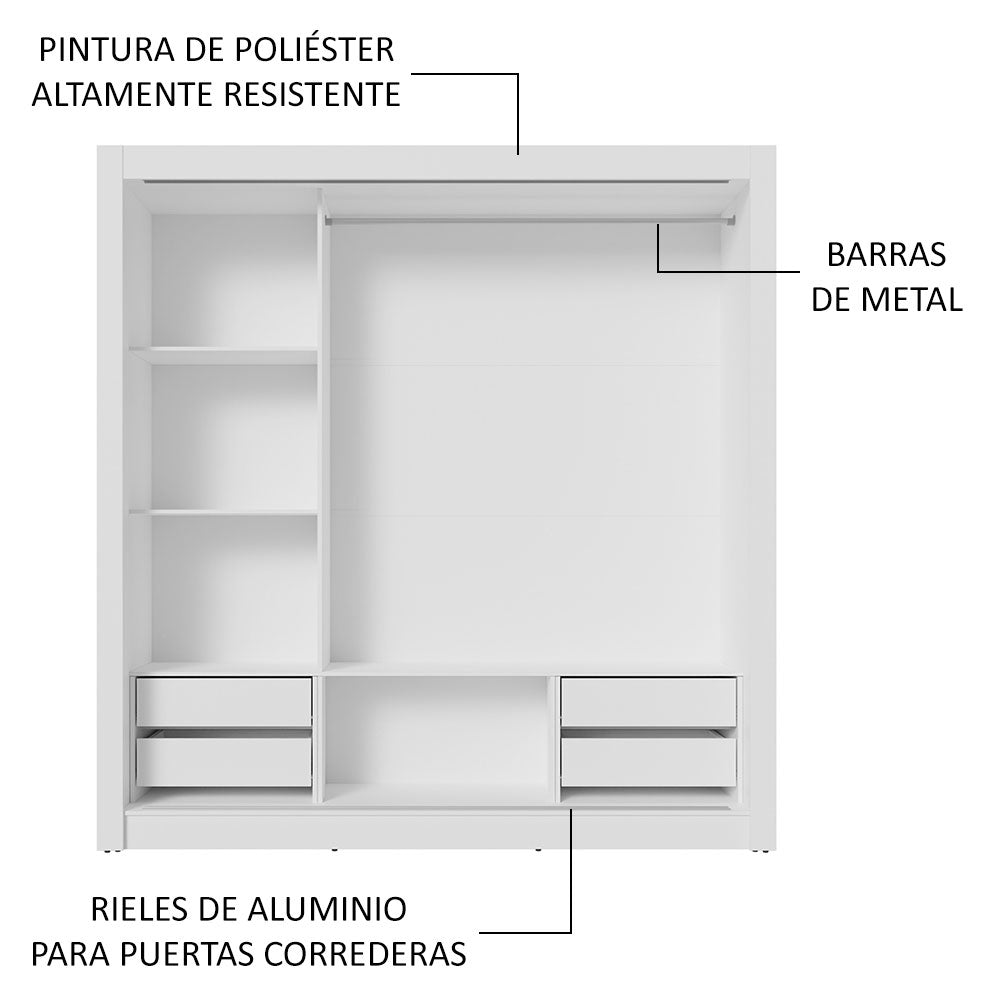 Clóset Matrimonial 3 Puertas Corredizas 4 Cajones Blanco/Gris Sublime Plus