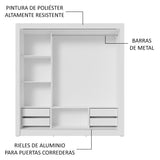 Clóset Matrimonial 3 Puertas Corredizas 4 Cajones Blanco/Gris Sublime Plus