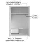 Clóset Soltero 117 cm 2 Puertas Corredizas Con 1 Espejo 2 Cajones Blanco Vivare Madesa