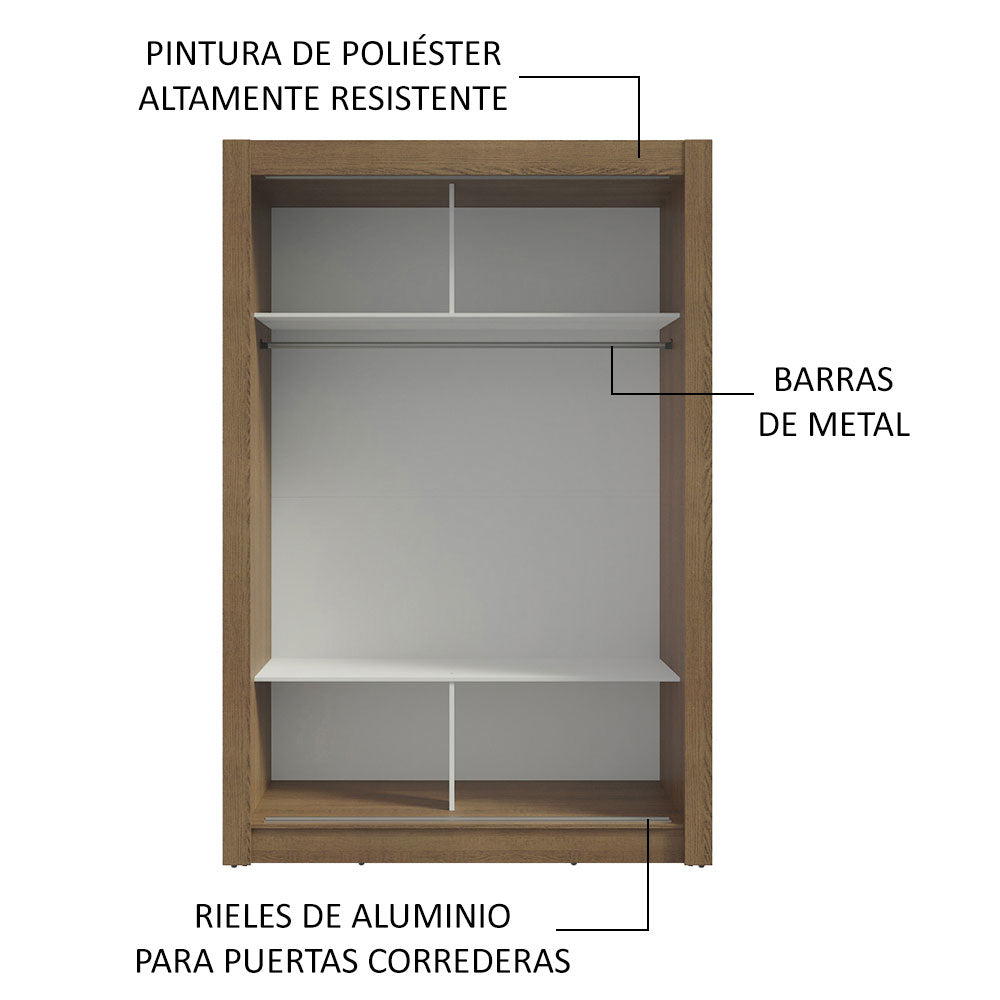 Clóset Soltero 2 Puertas Corredizas con Espejo Marrón Milano