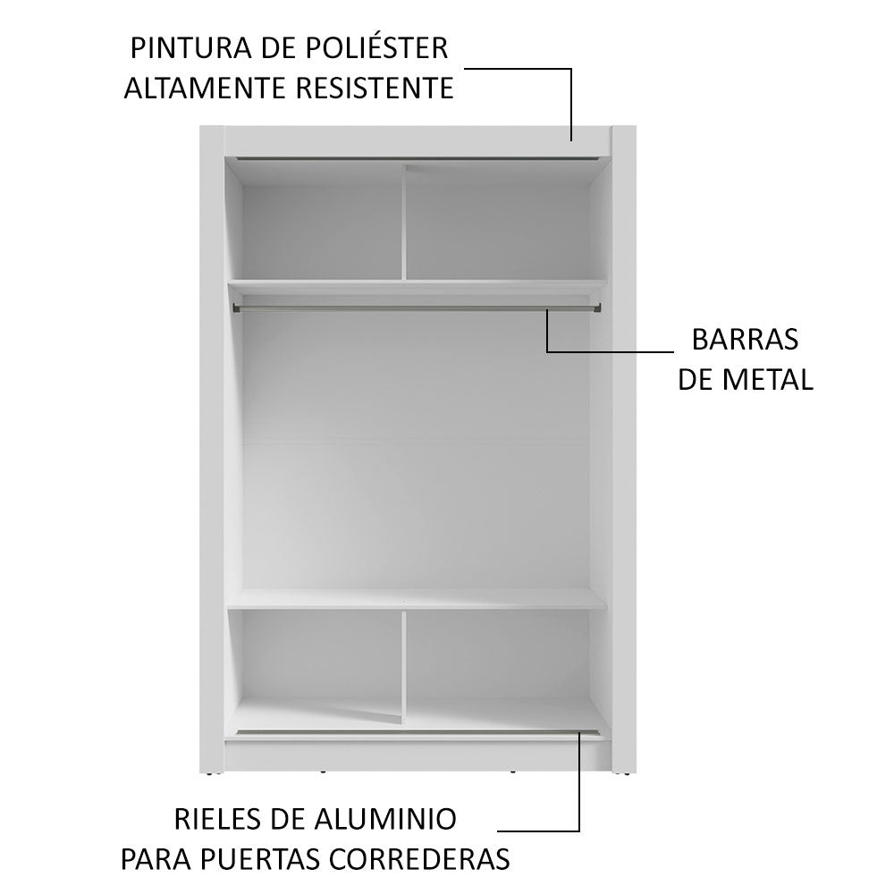 Clóset Soltero 117 cm 2 Puertas Corredizas Blanco/Negro Milano Madesa