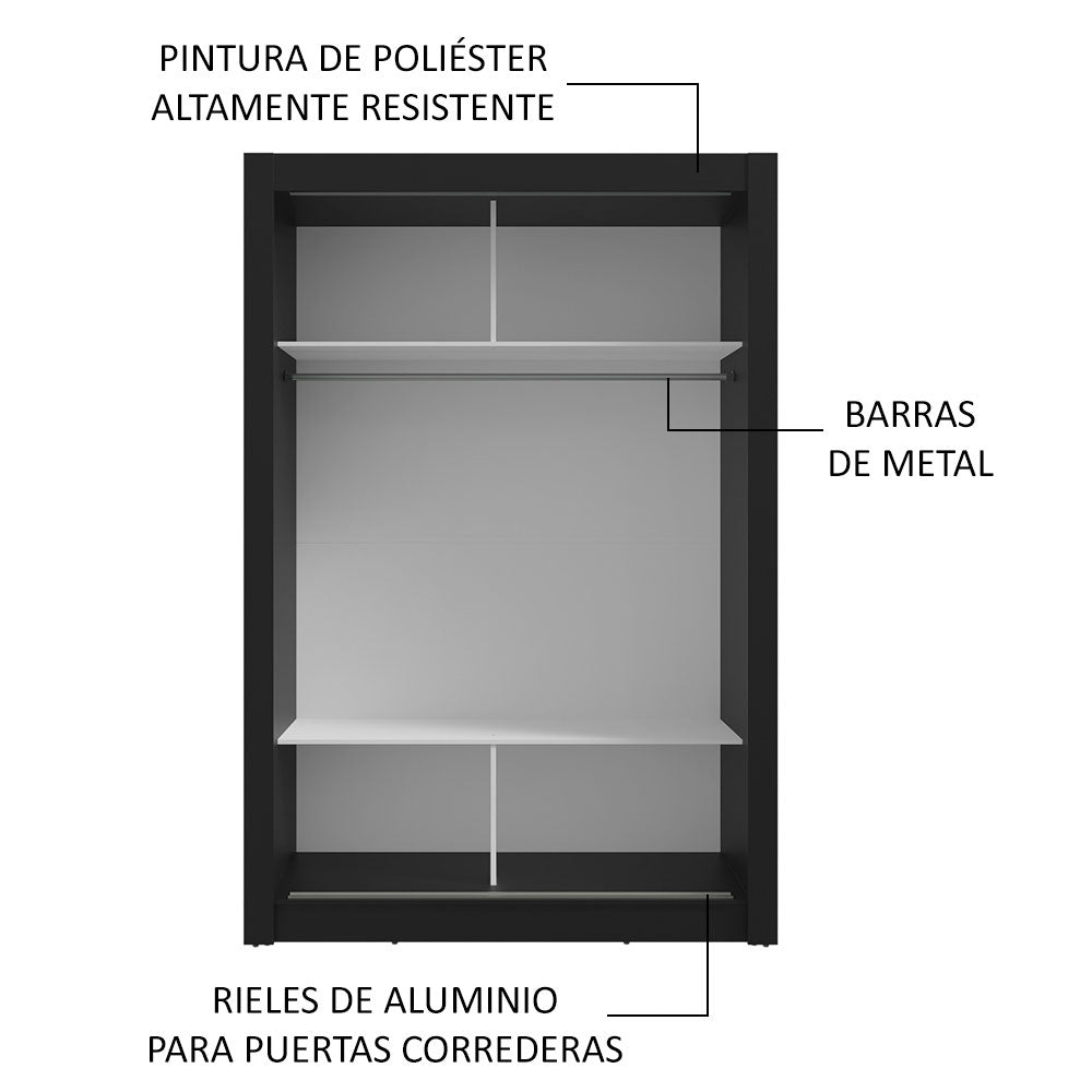 Clóset Soltero 117 cm 2 Puertas Corredizas Negro Milano Madesa