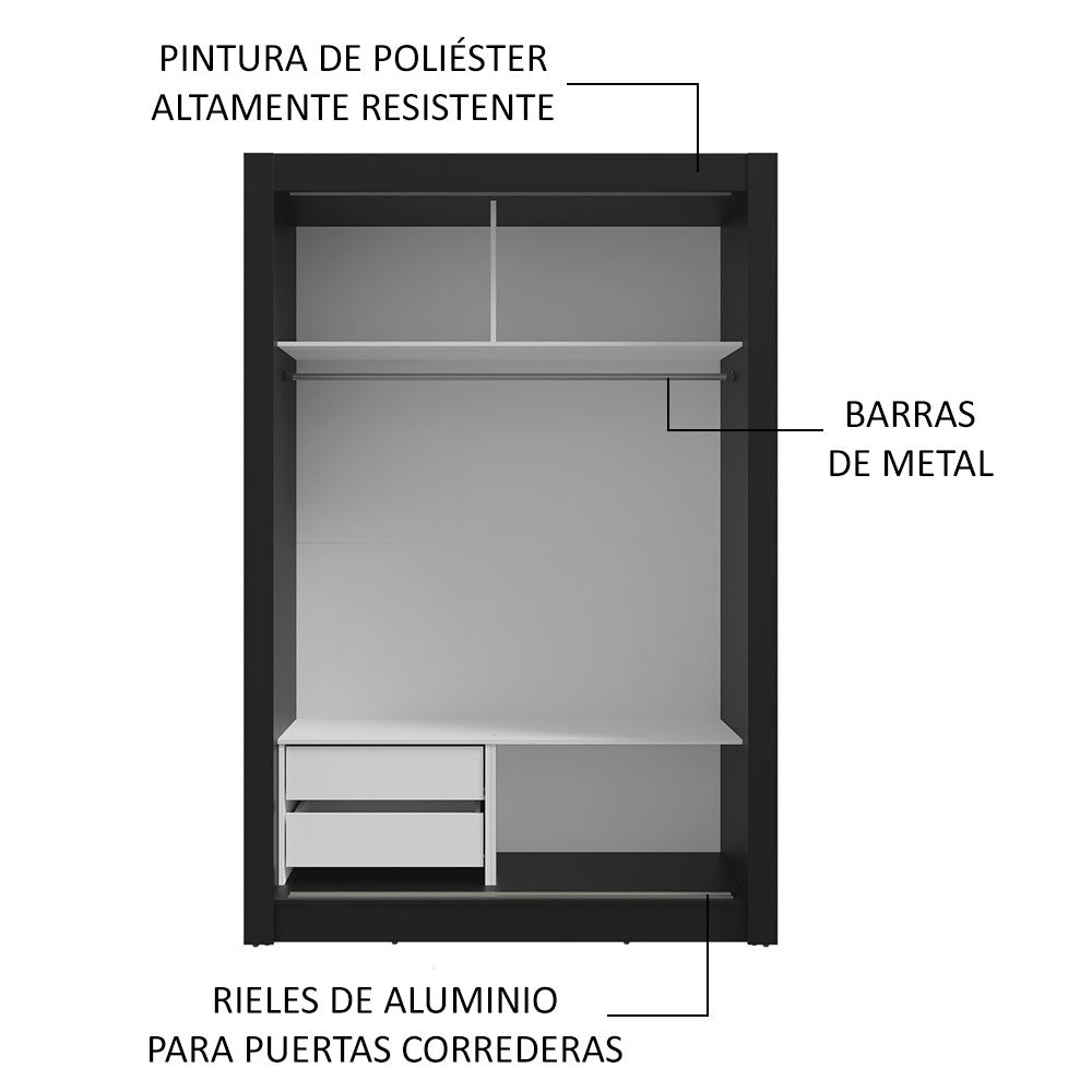 Clóset 2 Puertas Corredizas con Espejos 2 Cajones Negro Vivare Madesa