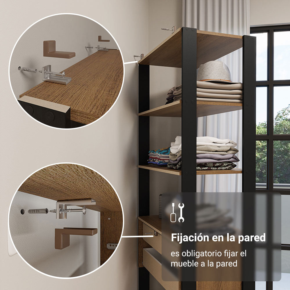 Clóset Modulado 2 Cajones 4 Niveles 70cm Marrón/Negro Valencia