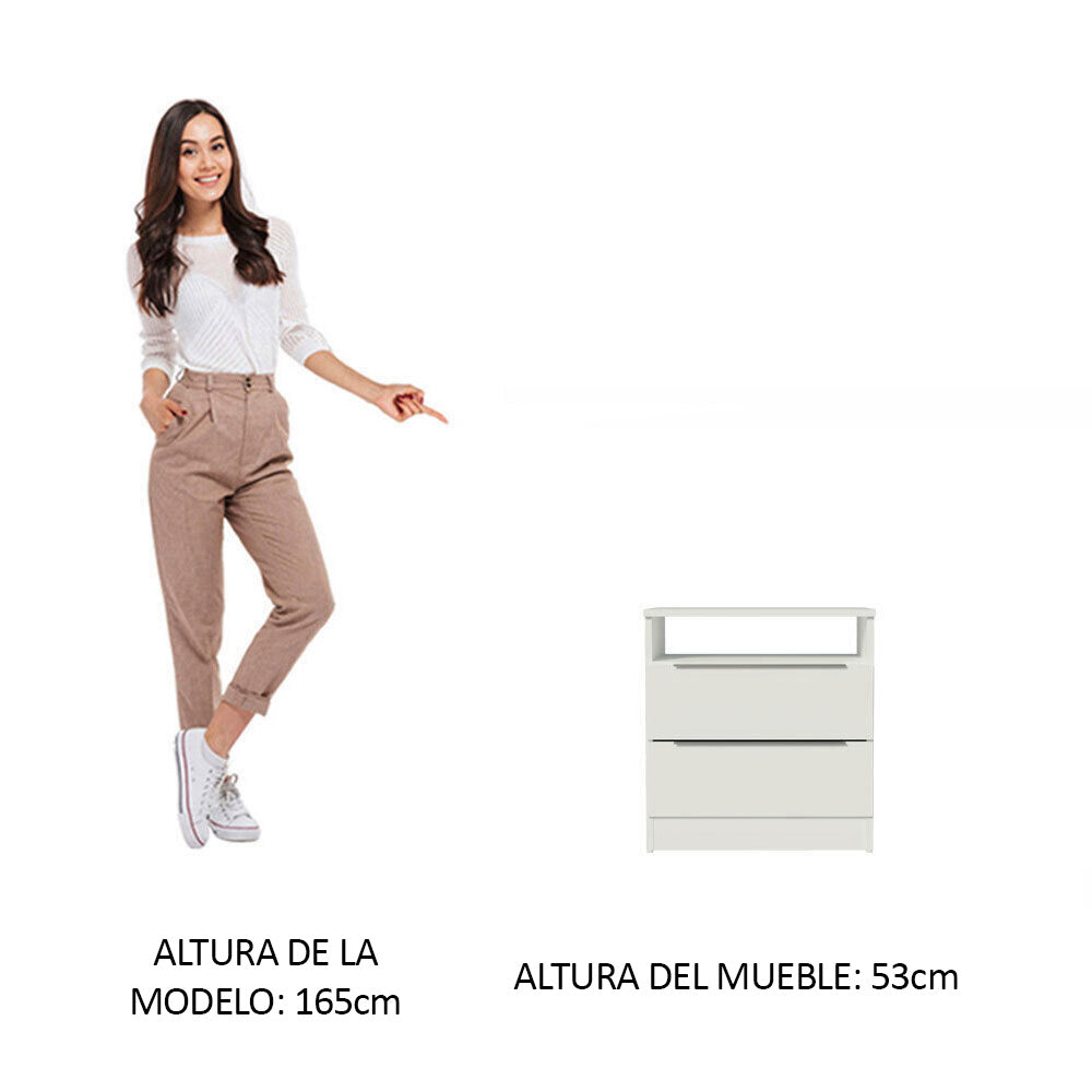 Buró Mesa de Noche con 2 Cajones Blanco