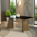 Mesa de Comedor 180 cm con Encimera de Vidrio Marrón/Negro Madesa
