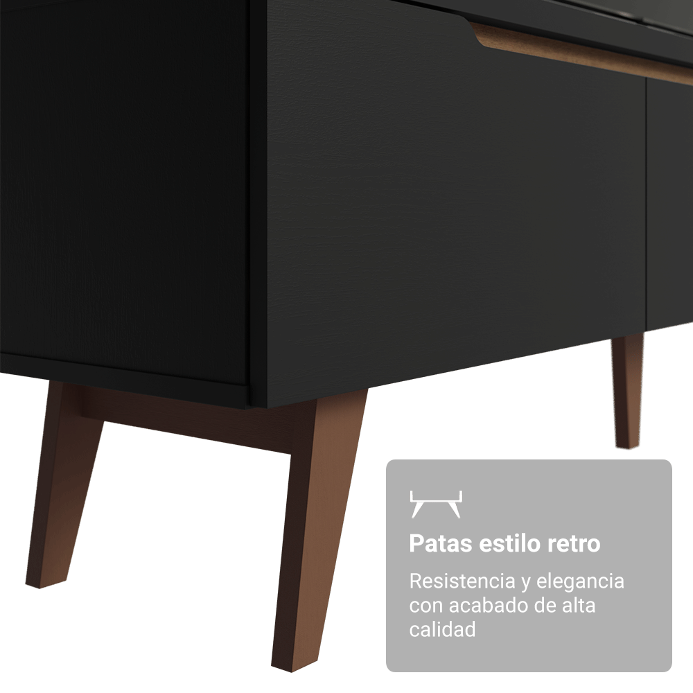 Mueble para TV hasta 80 Pulgadas 180 cm 2 Puertas 1 Cajón Negro Reims Madesa
