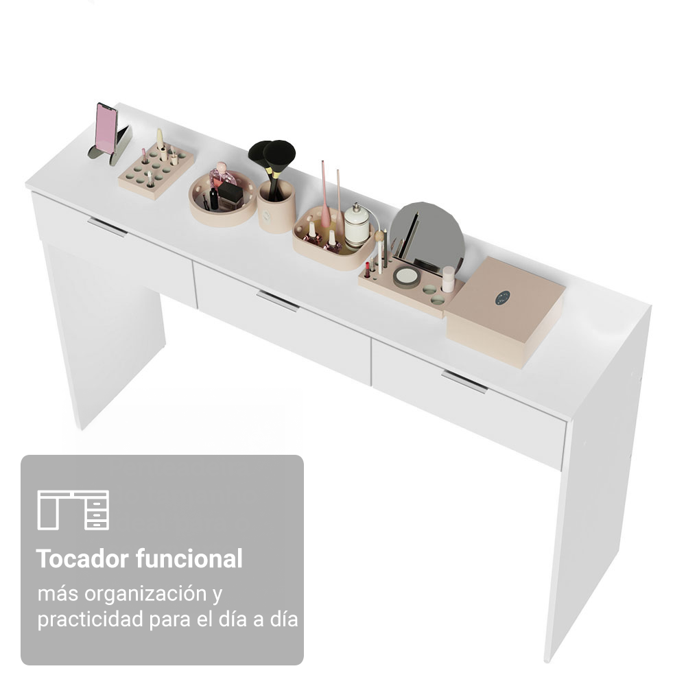 Tocador con 3 Cajones (Sin Panel) Blanco Carly
