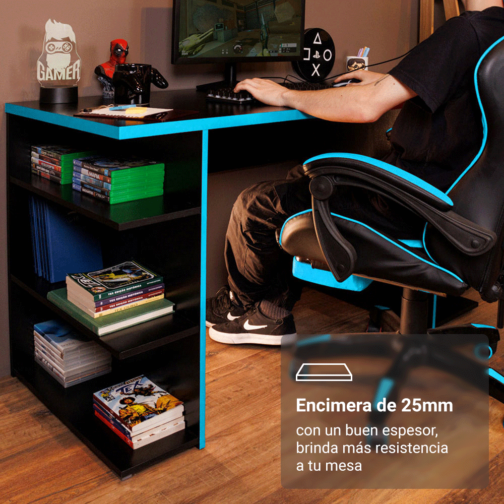 Escritorio Gamer 136 cm Negro/Azul Madesa