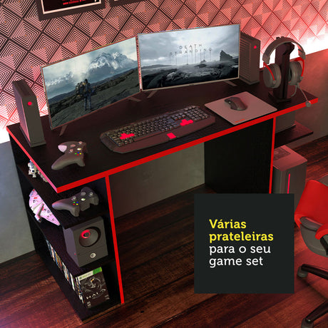 Escritorio Gamer Madesa Para PC y Consola Negro/Rojo