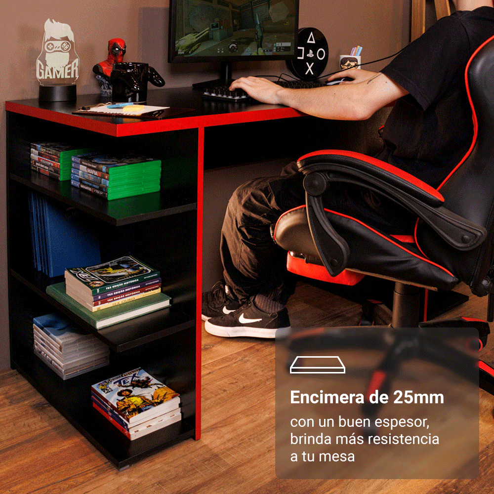 Escritorio Gamer 136 cm Negro/Rojo Madesa