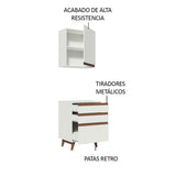 Kit Reims 60 cm con Gabinete Superior y Bajo con 3 Cajones Blanco