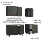 Cocina Compacta 180 x 52 cm 5 Puertas 3 Cajones Negro Reims Madesa