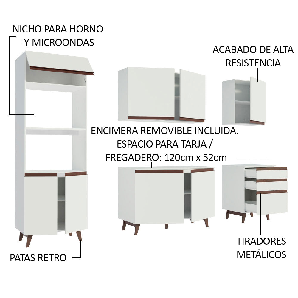 Cocina Compacta 250 cm con Mueble para Horno Blanco Reims Madesa