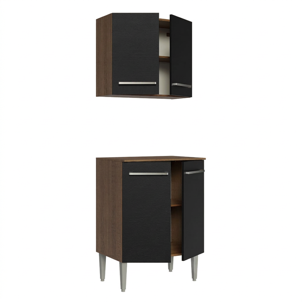 Kit con Gabinete Superior y Bajo 64cm Marrón/Negro Emilly