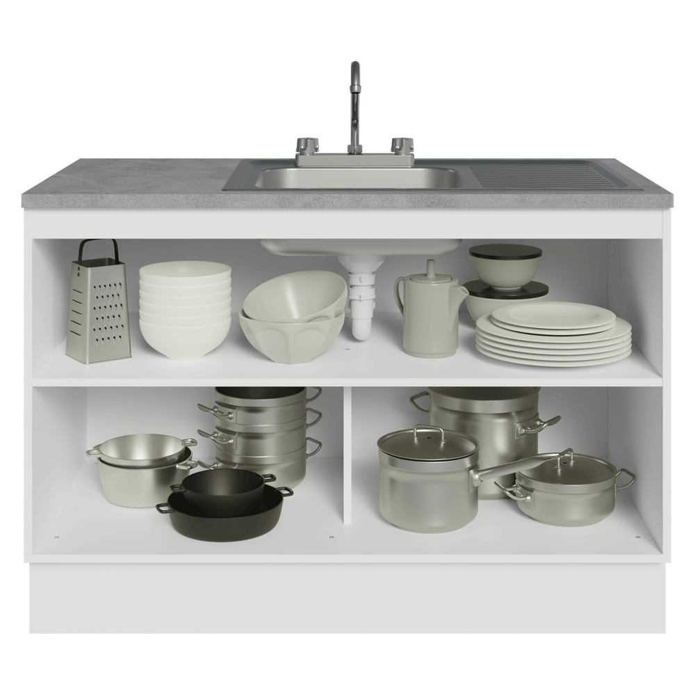Gabinete Bajo para Fregadero con Accesorios de Cocina 120 x 60 cm 2 Puertas (Con Encimera) Glamy Blanco