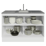 Gabinete Bajo para Fregadero con Accesorios de Cocina 120 x 60 cm 2 Puertas (Con Encimera) Glamy Blanco