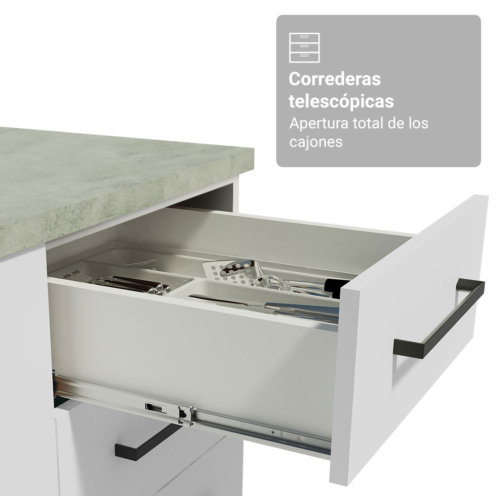 Gabinete Bajo para Fregadero con Accesorios de Cocina 120 cm 1 Puerta 2 Cajones Blanco Agata Madesa