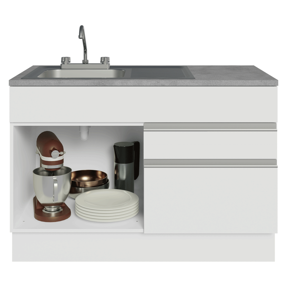 Gabinete Bajo para Fregadero con Accesorios de Cocina 120 cm 1 Puerta 2 Cajones Blanco Glamy Madesa