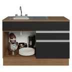 Gabinete Bajo para Fregadero con Accesorios de Cocina 120 cm 1 Puerta 2 Cajones Marrón/Negro Glamy Madesa