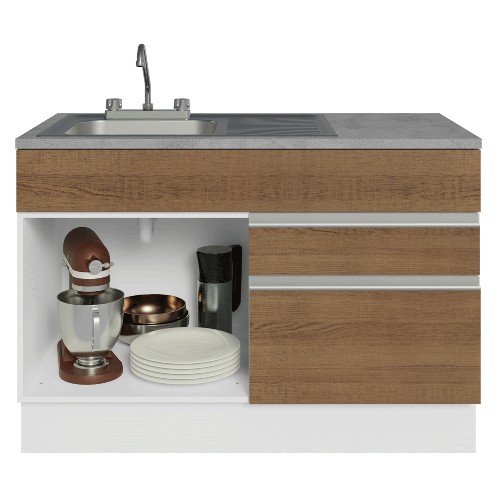 Gabinete Bajo para Fregadero con Accesorios de Cocina 120 cm 1 Puerta 2 Cajones Blanco/Marrón Glamy Madesa