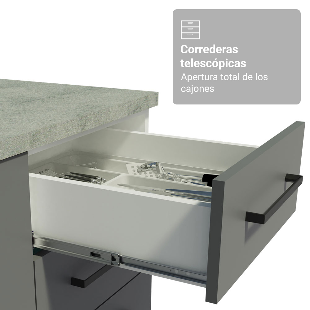Gabinete Bajo para Fregadero con Accesorios de Cocina 120 cm 1 Puerta 2 Cajones Blanco/Gris Agata Madesa