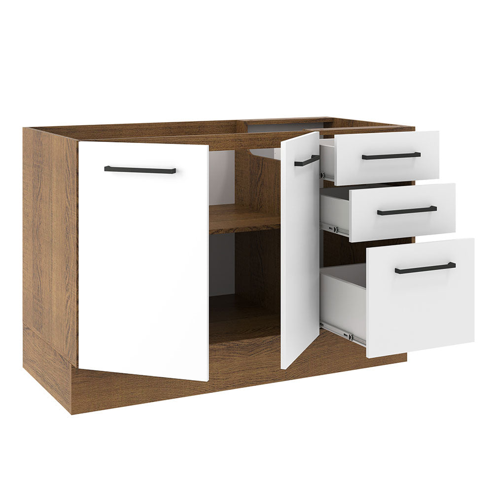 Gabinete Bajo para Fregadero con Accesorios de Cocina 120 cm 2 Puertas 3 Cajones Marrón/Blanco Agata Madesa