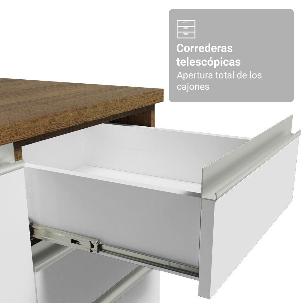Gabinete Bajo para Fregadero con Accesorios de Cocina 120 x 60 cm 2 Puertas 3 Cajones (Con Encimera) Glamy Marrón/Blanco