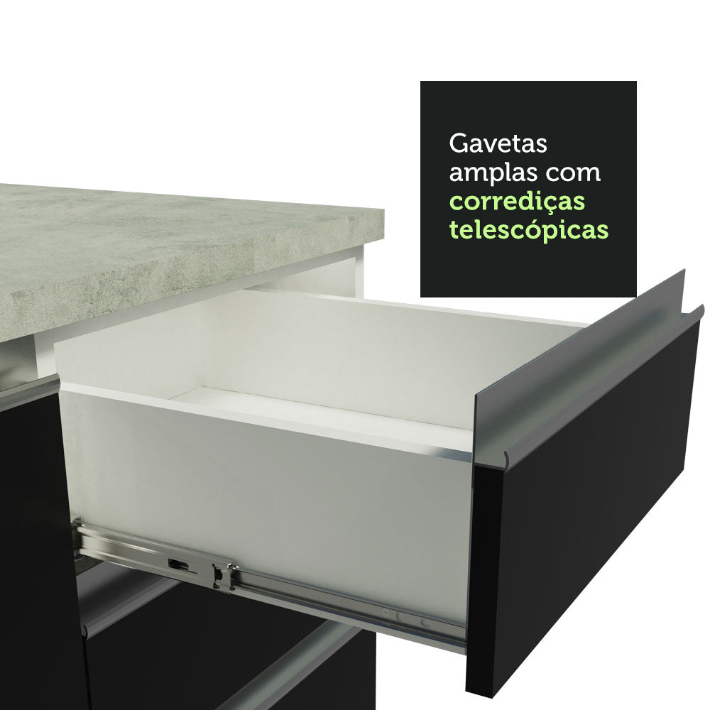 Gabinete Bajo para Tarja 120 x 60 cm 2 Puertas 3 Cajones (Sin Encimera) Glamy Blanco/Negro