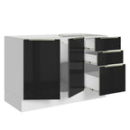 Gabinete Bajo para Fregadero con Accesorios de Cocina 120 cm 2 Puertas 3 Cajones Blanco/Negro Lux Madesa