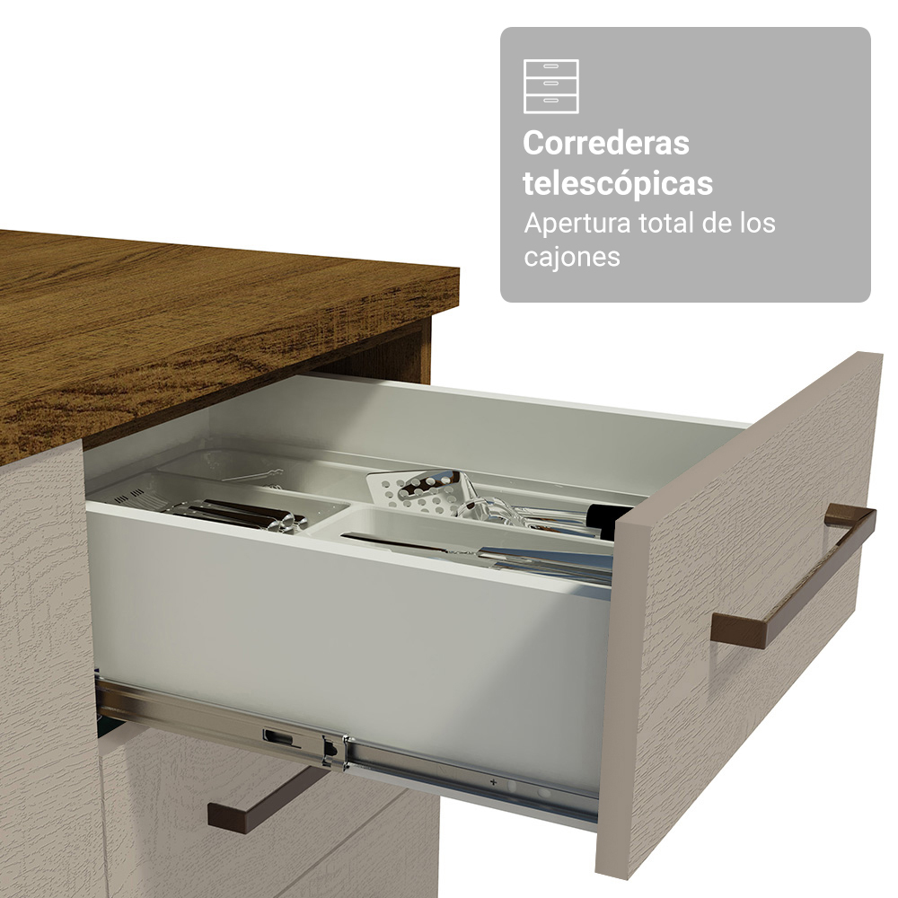 Gabinete Bajo para Fregadero con Accesorios de Cocina 120 x 60 cm 2 Puertas 3 Cajones (Con Encimera) Agata Marrón/Crema
