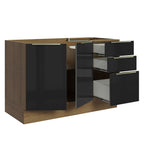 Gabinete Bajo para Fregadero con Accesorios de Cocina 120 cm 2 Puertas 3 Cajones Marrón/Negro Lux Madesa