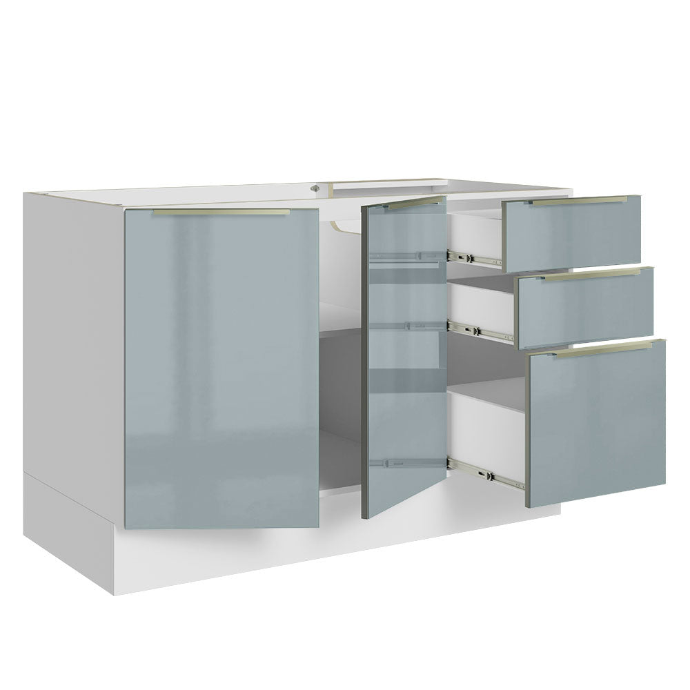 Gabinete Bajo para Fregadero con Accesorios de Cocina 120 cm 2 Puertas 3 Cajones Blanco/Gris Lux Madesa