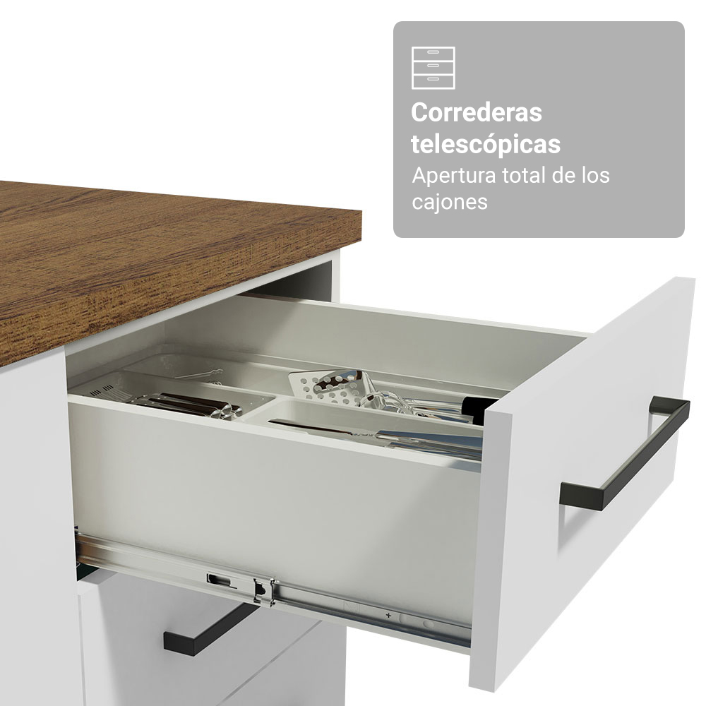 Mueble de Cocina con Fregadero 120 cm 2 Puertas y 3 Cajones Blanco/Marrón Agata