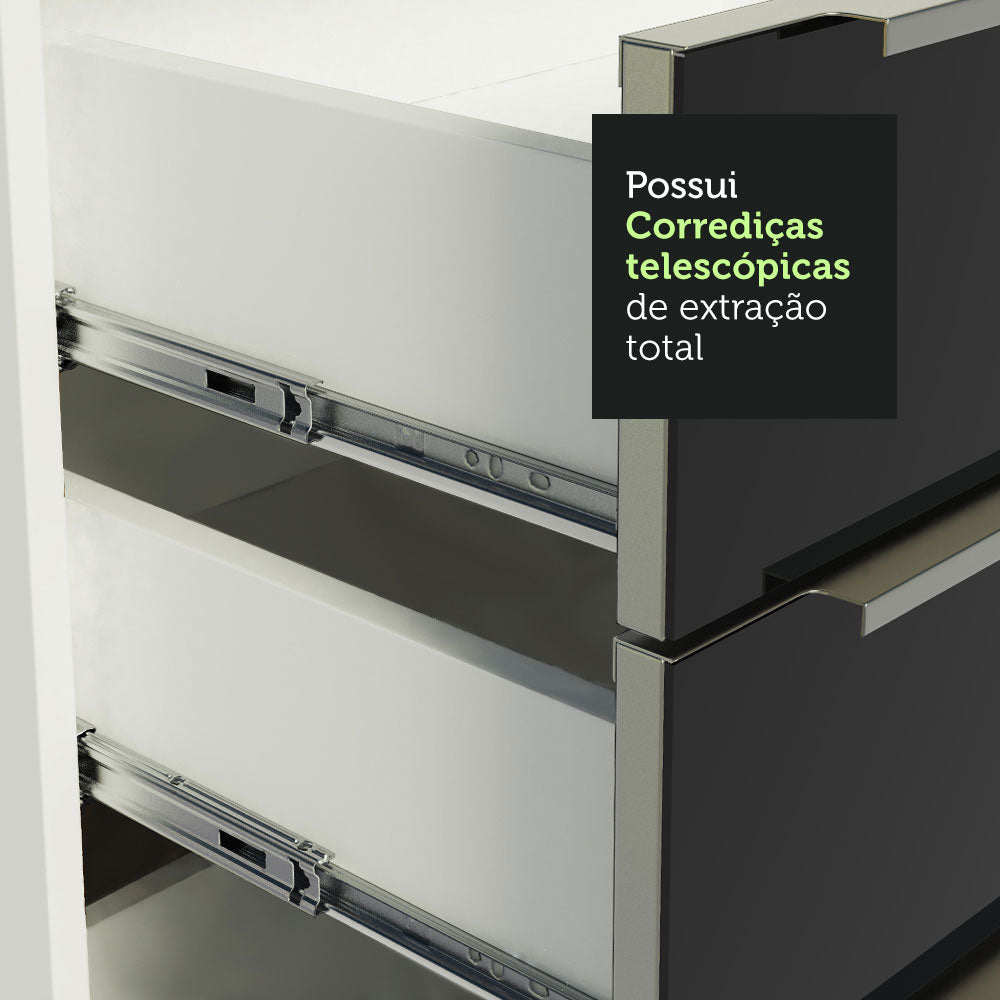 Gabinete Bajo 40 cm 3 Cajones Sin Encimera Blanco/Negro Lux Madesa