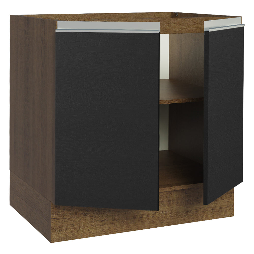 Gabinete Bajo 80 cm 2 Puertas Sin Encimera Marrón/Negro Glamy Madesa